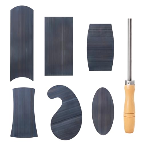 HERMIT TOOLS Cabinet Scraper Burnisher with 6 Piece Multi-Shaped Scraper Set 1 Oval 2 Double Convex/concave 1 Rectangle 1 Curved and 1 Gooseneck HERMIT TOOLS