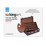 KINGART 720 Wood Art Storage Box With Espresso Stain, 2-Tier Wood Case with 10 Dividers, Holds Markers, Paint, Brushes, Pencils, And More KINGART