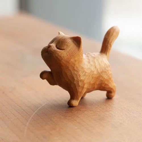 Dsadrwq 1 Pcs Wooden Carved Cat Ornaments Handmade Wood Carved Cats Cat Memorial Statues Cat Figurines for Home Decor Accents - WoodArtSupply