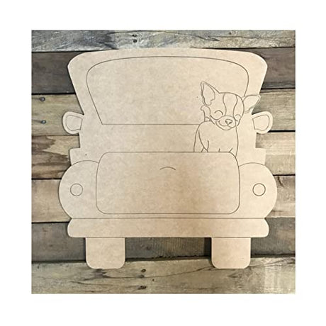 Chihuahua Truck Wood Craft,Unfinished Wooden Cutout Art,DIY Wood Sign, Inspirational Farmhouse Wall Plaque,Rustic Home Decor for Living Room Bedroom Arupkeer
