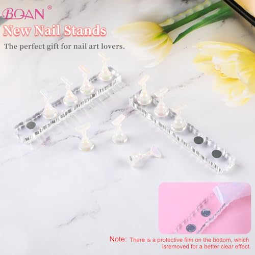 BQAN 2 Set Nail Holder for Painting Nails, Transparent Acrylic Nail Stand for Press on / Fake Nail Tips Training / Nails Display with 96 Pcs Reusable BQAN