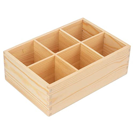 LepoHome Wood Pen Holder, Unfinished Wooden Remote Control Pencil Holder Caddy, Rustic Table Organizer with 6 Compartments for Art Supplies, Pen, LepoHome