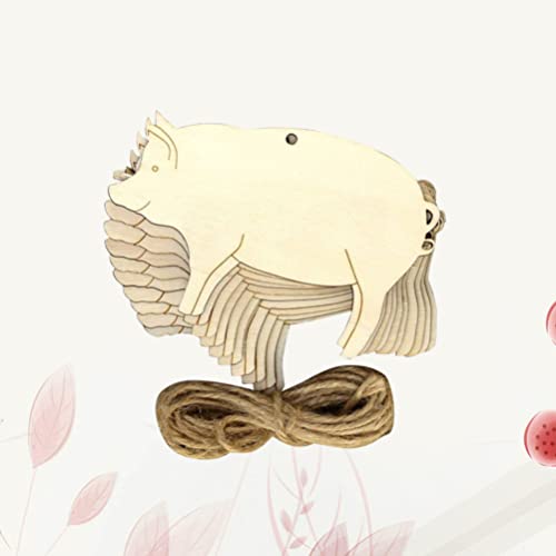 SOIMISS 10pcs Wood Pigs Pieces Embellishments Unfinished Wood Chips Wooden Animal Cutouts DIY Craft Name Tags Slices Patches Pendant with Ropes SOIMISS