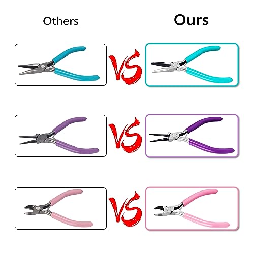 3Pcs Jewelry Pliers Jewelry Making Pliers Tools Kit with Needle Nose Pliers/Round Nose Pliers/Chain Nose Pliers Wire Cutters for Wire Wrapping URSKYTOUS
