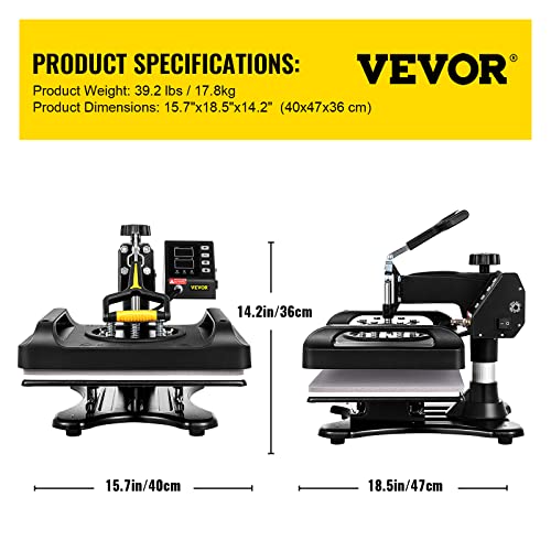 VEVOR Pro Heat Press Machine, 12 x 15 Inches, Fast Heating, 5 in 1 Combo 360 Swing Away Digital Sublimation T-Shirt Vinyl Transfer Printer with - WoodArtSupply