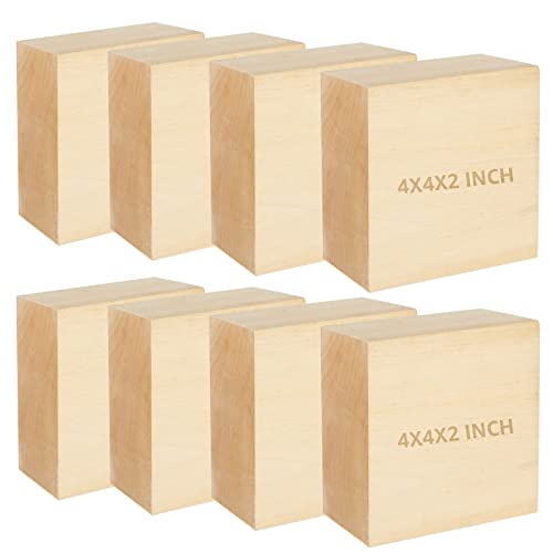 CertBuy 8 Pack Basswood Carving Blocks 4x4x2 Inch, Large Basswood Blocks for Carving and Crafts, Unfinished Wood Blocks for Crafts, Wood Blanks DIY