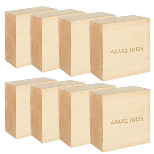 CertBuy 8 Pack Basswood Carving Blocks 4x4x2 Inch, Large Basswood Blocks for Carving and Crafts, Unfinished Wood Blocks for Crafts, Wood Blanks DIY - WoodArtSupply