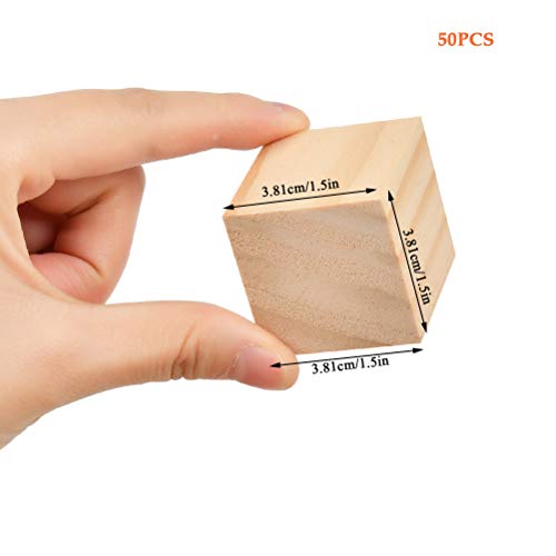 BUYGOO 50Pcs 1.5 inch Wooden Cubes Unfinished Wood Blocks for Wood Crafts, Wooden Cubes, Wood Square Blocks for Crafts and DIY Décor, and DIY