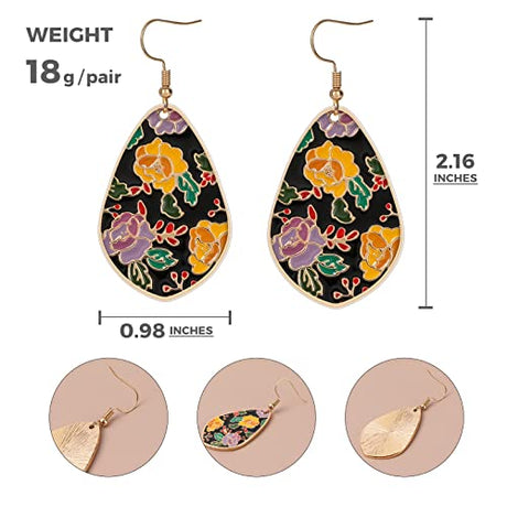 Bohemian Drop Flower Earrings for Women Colorful Floral Pattern Epoxy Resin Tie Dye Lightweight Elegant Vintage Teardrop Dangle Earrings Boho IDEAJOY