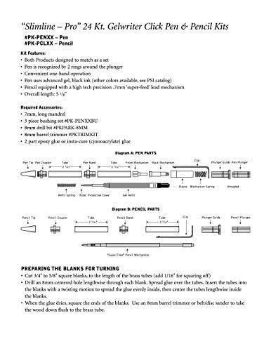 Penn State Industries PKPENXFREE Slimline Pro Gel Writer Click Pen Kit Starter Package Woodturning Project - WoodArtSupply