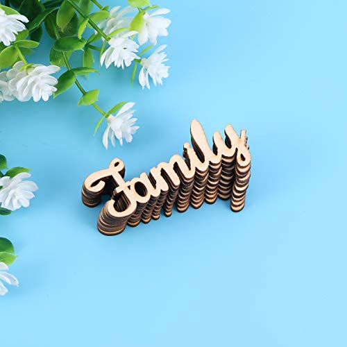 SUPVOX 10pcs Unfinished Family Wood Words Ornaments, Rustic Crafts Wooden Family Letters Alphabet Script for Christmas Tree Crafts Home Wedding DIY