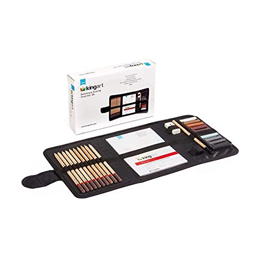 KINGART Drawing Set, Sketch Travel Case Kit, Sketching Supplies, Graphite, and Charcoal Pencils, Pro Art Drawing Kit for Artists Adults, Teens, KINGART