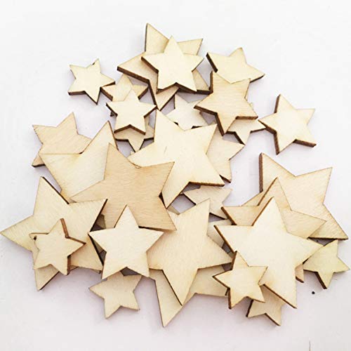 Sewroro 200pcs Wooden Stars Unfinished Wood Star Pieces Mini Unfinished Wood Craft Star Craft Wood for Making Wedding Crafts Sewroro