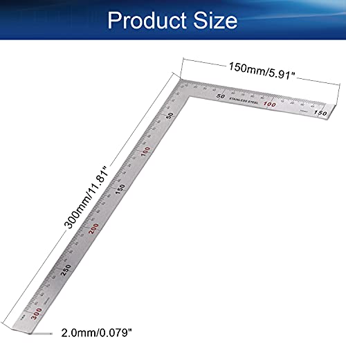 Auniwaig Right Angle Ruler, 150×300mm Stainless Steel L Shape Ruler, 90 Degree Square Tool, Framing Tools for Carpenters Auniwaig