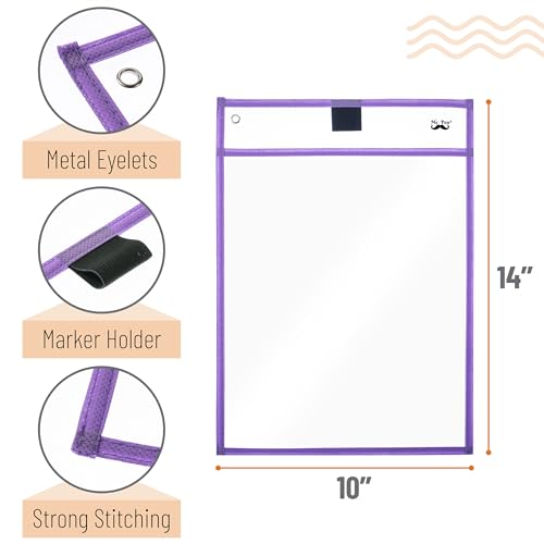 Mr. Pen- Dry Erase Pocket Sleeves, 10 x 14 Inch, 6 Pack, Pastel Colors, Plastic Sleeves, Dry Erase Pockets Reusable Sleeves, Dry Erase Sleeves, Clear Mr. Pen