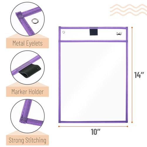 Mr. Pen- Dry Erase Pocket Sleeves, 10 x 14 Inch, 6 Pack, Pastel Colors, Plastic Sleeves, Dry Erase Pockets Reusable Sleeves, Dry Erase Sleeves, Clear - WoodArtSupply