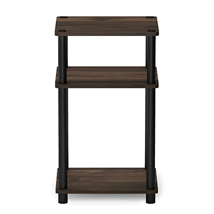 Furinno Just 3-Tier Turn-N-Tube End Table / Side Table / Night Stand / Bedside Table with Plastic Poles, 1-Pack, Columbia Walnut/Black