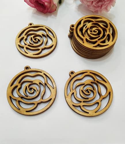 30pcs of Rose Natural Wood Earrings Blanks, DIY Flower Wood Jewelry, DIY Unfinished Laser Cut Wood Jewelry (2'') XIAOYUE