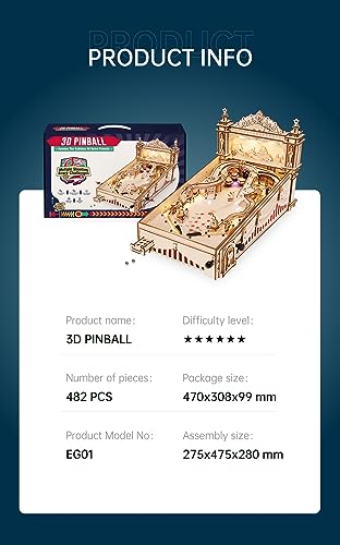 Unique Gift for Men/Dad/Teens, ROBOTIME 3D Puzzle Wooden Pinball Machine Model to Build, STEM Fun Toys for Kids and Adults, Tabletop Pinball Game,