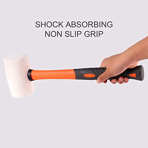 ZOENHOU 2 PCS 16 Oz White Rubber Mallet Hammer, Solid Rubber Mallet Head with Absorbing Fiberglass Handle, Rubber Hammer for Flooring, Woodworking,