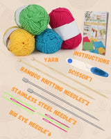 Aeelike Knitting Kits for Beginners, 4 Pcs Bamboo and Metal Knitting Needle Set with Cotton Yarn, Knitting Set for Making Dishcloth with Step-by-Step Aeelike
