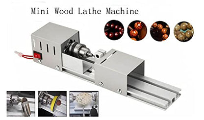 Professional mini Lathe Machine, Lathe Tools Woodworking Machine, Lathe Beads Polisher, CNC DIY Woodworking Wood Lathe Machine (Silver)