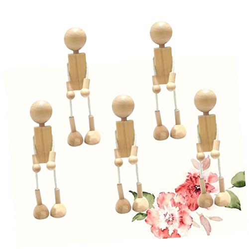 COHEALI 5pcs Toddler Dolls Unpainted Peg Doll Robot Blocks Kids Unfinished Wooden Figures Peg Dolls Painting Supplies for Kids Wooden Animal Shape