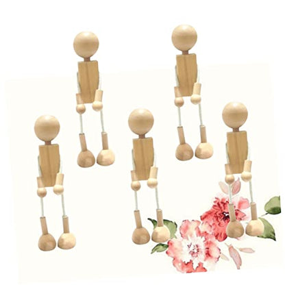 COHEALI 5pcs Toddler Dolls Unpainted Peg Doll Robot Blocks Kids Unfinished Wooden Figures Peg Dolls Painting Supplies for Kids Wooden Animal Shape