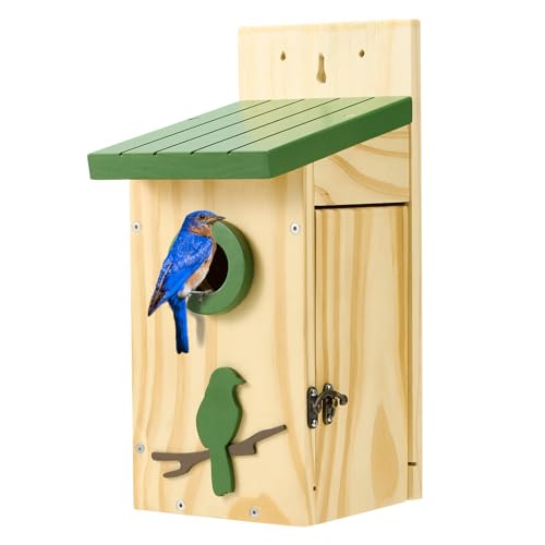 Kingsyard Classic Bird House with Prdator Guard, Bluebird Wren Chickadee Viewing House, Wooden Nesting Box for Outdoor Garden Patio, Green Kingsyard