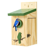 Kingsyard Classic Bird House with Prdator Guard, Bluebird Wren Chickadee Viewing House, Wooden Nesting Box for Outdoor Garden Patio, Green Kingsyard