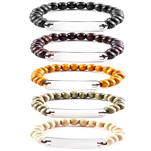 MILAKOO 5 Pcs Personalized Customized Wood Bead Bracelet Customize Friendship Bracelet MILAKOO
