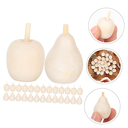 Holibanna 40pcs Wooden Fruit Ornaments DIY Fruit DIY Wooden Fruit Crafts Unpainted Wooden Pears Unfinished Wooden Holibanna