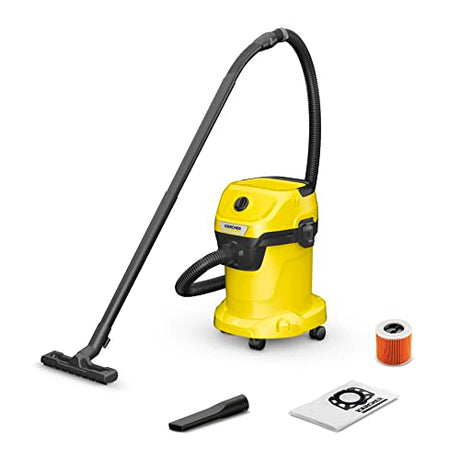 Kärcher - WD 3 Multi-Purpose Wet-Dry Shop Vacuum Cleaner - 4.5 Gallon - With Attachments – Blower Feature, Compact Space-Saving Design - 1000W,Yellow Karcher