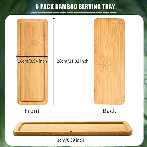 6 Pack Bamboo Serving Tray Rectangle Bamboo Wood Tea Serving Tray Rounded Edges Wooden Bathroom Counter Tray Bamboo Vanity Tray for Dresser Food AWIZOM