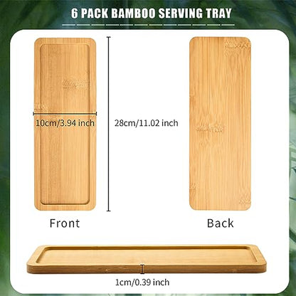 6 Pack Bamboo Serving Tray Rectangle Bamboo Wood Tea Serving Tray Rounded Edges Wooden Bathroom Counter Tray Bamboo Vanity Tray for Dresser Food