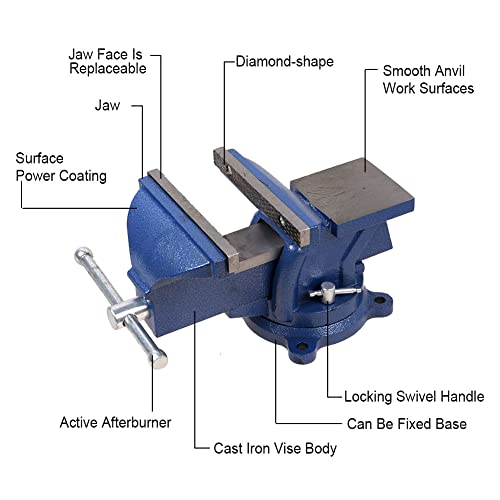 6" Heavy Duty Bench Vise, Pipe Vise Bench Vices with Anvil Swivel Table Top Clamp Locking Base, Double Swivel Rotating Vise Head& Body Rotates