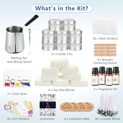 Complete Candle Making Kits for Adults Beginners,DIY Candle Making Supplies Include Soy Wax,Wax Melter,Scents,Dyes,Wicks,Wicks Sticker,Candle Tins & ETUOLIFE