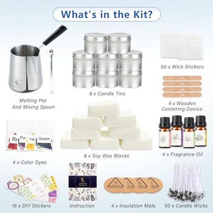 Complete Candle Making Kits for Adults Beginners,DIY Candle Making Supplies Include Soy Wax,Wax Melter,Scents,Dyes,Wicks,Wicks Sticker,Candle Tins &
