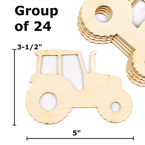 Pack of 24 Unfinished Wood Farm Tractor Cutouts - Made in USA Blank Tractor Wooden DIY Shapes for Scouts, Camps, Vacation Bible School, & Birthday Factory Direct Craft