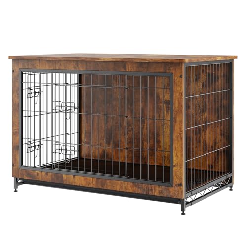 VEVOR Dog Crate Furniture, 38 inch Wooden Dog Crate with Double Doors, Heavy-Duty Dog Cage End Table with Multi-Purpose Removable Tray, Modern Dog VEVOR