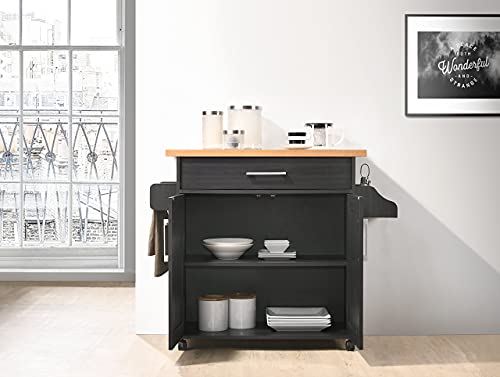 Hodedah Kitchen Island with Spice Rack, Towel Rack & Drawer, Black with Beech Top Hodedah