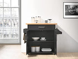 Hodedah Kitchen Island with Spice Rack, Towel Rack & Drawer, Black with Beech Top Hodedah