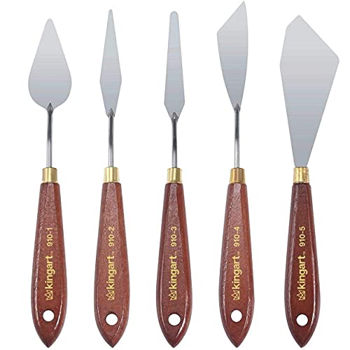 KINGART Stainless Steel Artists Palette Knife Set, Painting Mixing Scraper, Set of 5 Unique Shapes KINGART