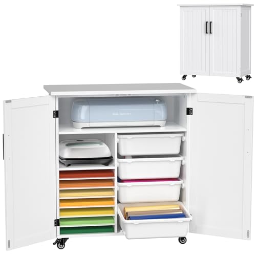 GDLF Craft Cart Compatible with Cricut Machine Cricut Table with Storage Cabinet Rolling Cricut Cart Furniture with Drawers Designed for Cricut - WoodArtSupply