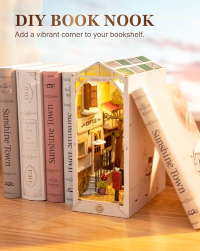 Rolife DIY Book Nook Kit 3D Wooden Puzzle, Bookshelf Indert Decor with LED DIY Bookend Diorama Dollhouse Kit Crafts Hobbies Gifts for Adults/Teens Rolife