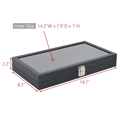 Ikee Design Leatherette Wooden Jewelry Display Case with Glass Top and Black Velvet Pad, Home Organization Storage Box, Wooden Jewelry Tray for Ikee Design