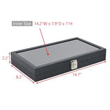 Ikee Design Leatherette Wooden Jewelry Display Case with Glass Top and Black Velvet Pad, Home Organization Storage Box, Wooden Jewelry Tray for Ikee Design