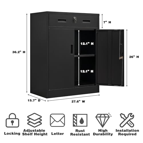 TaskStorz Metal Garage Storage Cabinets，Metal File Cabinet with 1 Locking Drawers, Lockable Storage Cabinets for Office, Home, Garage, Warehouse - WoodArtSupply