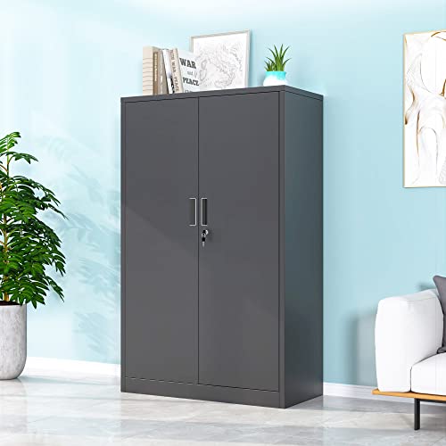 JINKUR Metal Storage Cabinet with Locking Doors and 3 Adjustable Shelves, 53.5-Inch Lockable Storage Cabinets for Home Office Garage Kitchen Pantry JINKUR