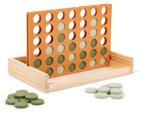 Brooklyn Neutral Wooden 4 in a Row Game- Aesthetic Board Games-Wooden Connect Four-Neutral Coffee Table Decor- Montessori Travel Games for Kids and Brooklyn Neutral